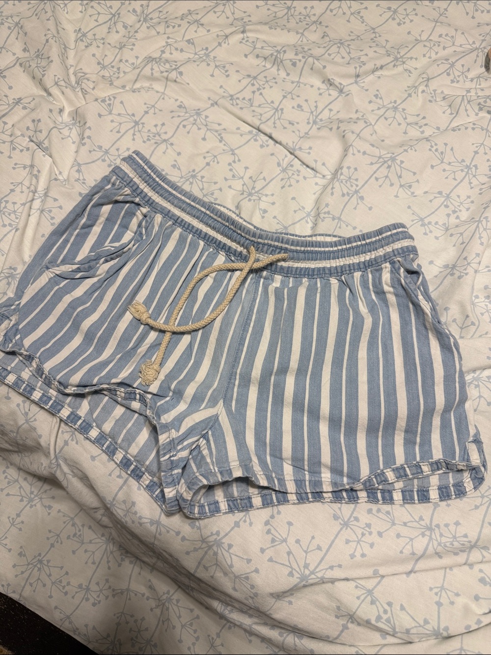 aerie Blue and White Striped Drawstring Athletic Shorts